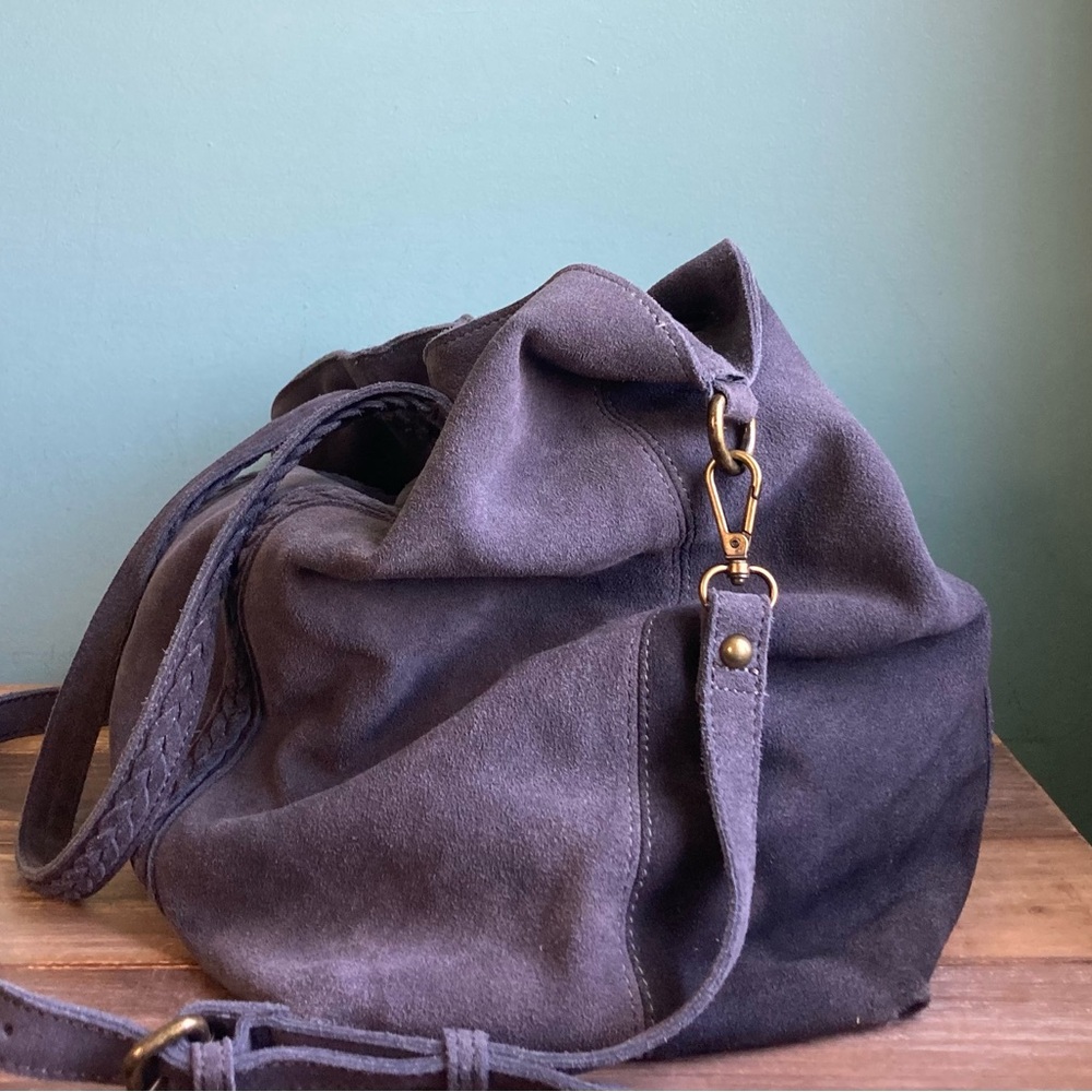Moda Luxe Slouchy Suede Leather Hobo Tote Bag - Picture 9 of 14